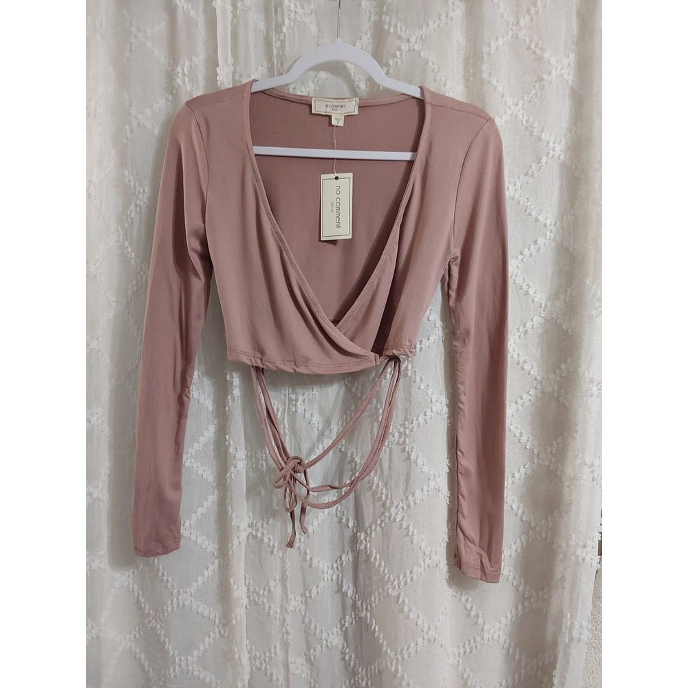 No Comment‎ NY LA Mauve Pink Long Sleeve Wrap Tie Waist Crop Top Small NWT